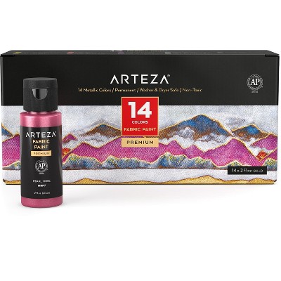 Arteza Fabric Paint, Metallic, 60ml Bottles, Machine-Washable - 14 Pack (ARTZ-9282)