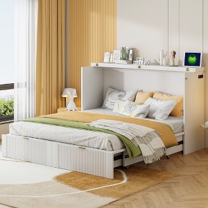 TIRAMISUBEST Full Size Murphy Bed with drawer and a set of Sockets & USB Ports, Pulley Structure Design - 1 of 4