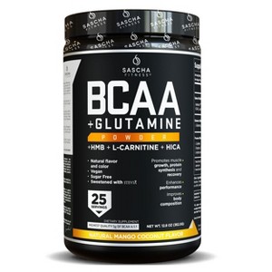 Sascha Fitness BCAA 4:1:1 with Glutamine, HMB, L-Carnitine, HICA | Natural Mango Coco Flavor 12.8 oz - 1 of 4