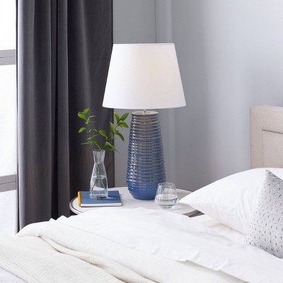 Ceramic Table Lamp with Drum Shade Blue - Olivia & May: Modern Cotton Shade, No Assembly, E26 Socket