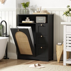 Rattan Storage Cabinet, Tilt Out 10 Gallon Garbage Can Cabinet, Dog Proof Trash Bin - 1 of 4