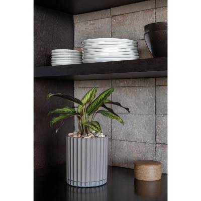 Grey Fluted 6" Plastic-Stone Composite Planter Set