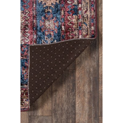 Karachi Burgundy and Blue Rectangular Synthetic Rug
