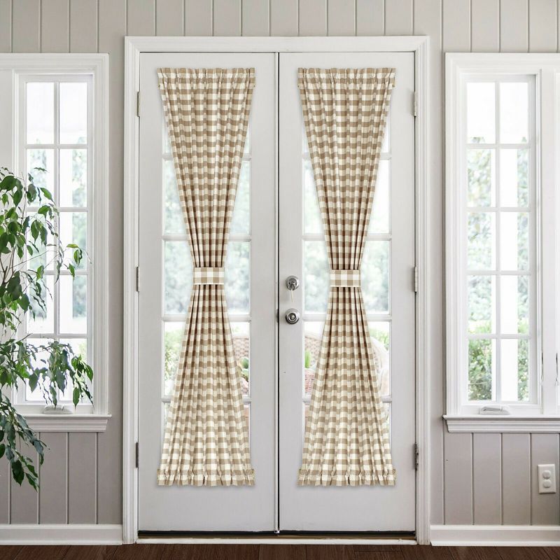 Kate Aurora Plaid Country Farmhouse French Door Curtain Panel With Matching Tieback, 1 of 6