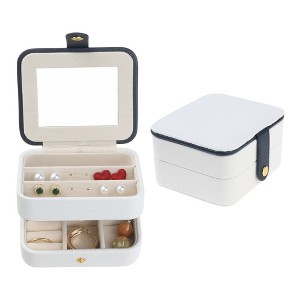 Unique Bargains PU Leather 2 Layer Storage Display Holder Jewelry Box with Mirror and Removable Jewelry Tray for Women - 1 of 4