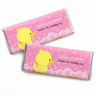 Big Dot of Happiness Pink Ducky Duck - Candy Bar Wrappers Girl Baby Shower or Birthday Party Favors - Set of 24