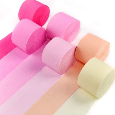 PartyWoo Crepe Paper Streamers Pink Light Hot Peach Light Yellow 6 Rolls 492 ft 1.8 Inch x 82 Ft Roll