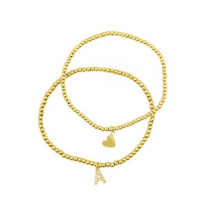 Adornia 14k Gold Plated Stretch Bracelet Set With Mini Crystal Initial - 1 of 3