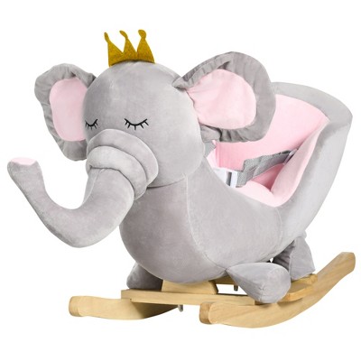 Baby Rocking Horse Elephant Rocking Chair Toddler Rocker Toy with Sound Wooden Base Seat Safety Belt for 1.5-3 Year Old