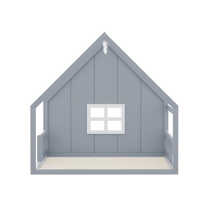 APRILSOUL Full Size Wood House Bed with Window and Fence, Gray - 1 of 4