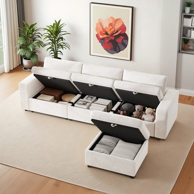 Convertible Modular Sectional Sofa with Storage, L Shaped Corner Couch with Ottoman for Living Room