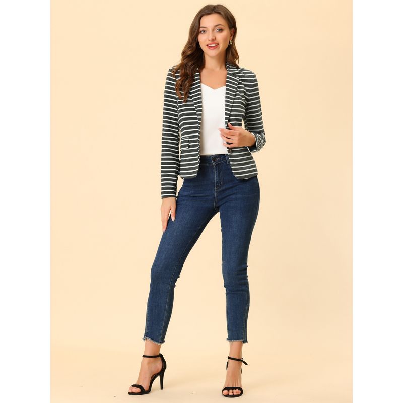 Allegra K Women's Notched Collar Long Sleeve Button Front Striped Blazers, 4 of 8