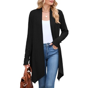 Coolmee Women's Draped Front Open Cardigan Casual Long Sleeve Lightweight Cardigan Sweaters - 1 of 4