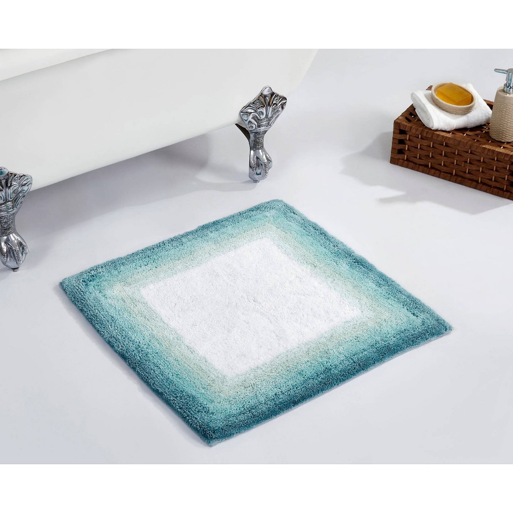 24in Square Torrent Collection 100% Cotton Bath Rug Turquoise - Better Trends