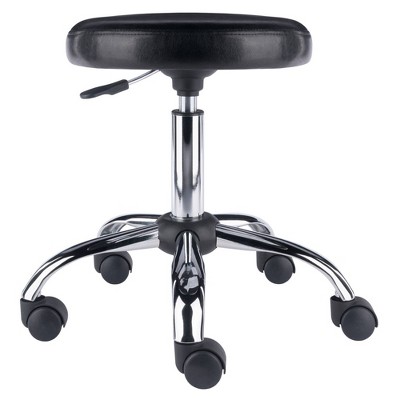 Clark Black Faux Leather Adjustable Swivel Stool with Chrome Base