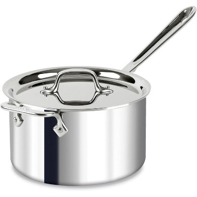 All-Clad D3 3-Ply Stainless Steel Sauce Pan with Lid 4 Quart, Induction, Oven Broiler Safe 600F, Multipurpose,Silver