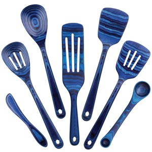 Baltique 7pc Malta Kitchen Utensil Set: Wood Cooking Tools, Hand Wash, Blue, Adult Use, Includes Measuring Spoons - 1 of 4