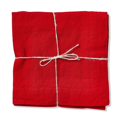 tagltd Set of 4 Threads Solid Color Casual Red Cotton Machine Washable Napkins with 2-in Finished Hem, 20x20-in.