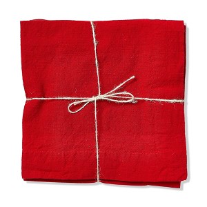 tagltd Set of 4 Threads Solid Color Casual Red Cotton Machine Washable Napkins with 2-in Finished Hem 20x20-in. - 1 of 3