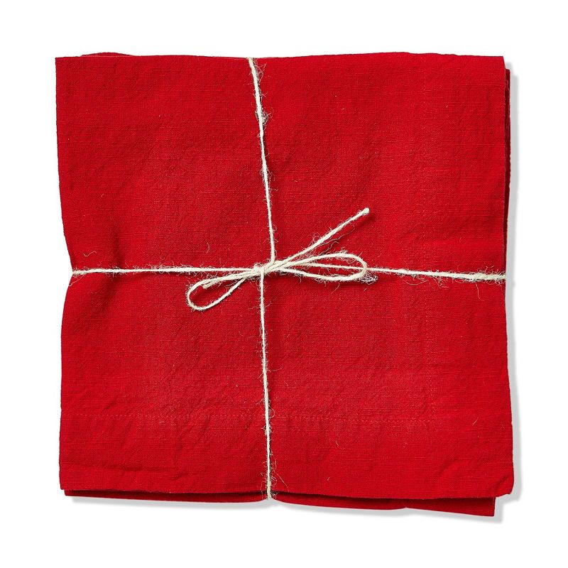 tagltd Set of 4 Threads Solid Color Casual Red Cotton Slub Machine Washable Napkins with 2-in Finished Hem, 20x20-in., 1 of 4