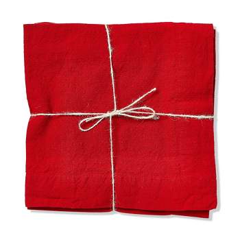 tagltd Set of 4 Threads Solid Color Casual Red Cotton Slub Machine Washable Napkins with 2-in Finished Hem, 20x20-in.