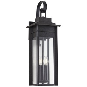 Franklin Iron Works Bransford 28 1/4" High Farmhouse Rustic Outdoor Wall Light Fixture Mount Porch House Scroll Black-Specked Gray Metal Glass Shade - 1 of 4