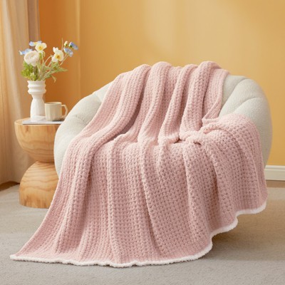 Snuggle Sac Reversible Waffle Knit Throw Blanket Cozy Microfiber Throw