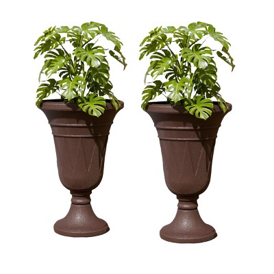 Syemin Planters 2PCS Planter Decoration Flower Pot Tall Planters with Drainage Hole, Planter for Flowers, Herbs, Plants, Brown, 15.76"*15.76"*23.64"