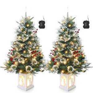 WhizMax 3FT Prelit Mini Snowman Artificial Snow Flocked Christmas Tree with Warm White LED for Outdoor and Indoor, 8 Mode Snowman White Base- 2PCS - 1 of 4