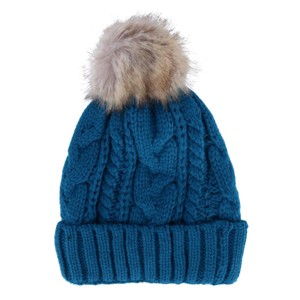 CTM Women's Cable Knit Lined Winter Beanie with Synthetic Fur Pom - 1 of 4