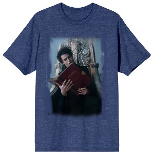 The Sandman Character Art With Book Crew Neck Short Sleeve Blue Heather Women's T-shirt - 1 of 3