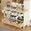 47"W Vintage Console Table with 3 Drawers and Water Hyacinth Woven Baskets, Ideal for Entryway and Living Room - ModernLuxe - 2 of 4