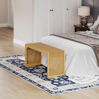 Natural Solid Pine Slatted Indoor Dining Bench, 35 in.