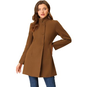 INSPIRE CHIC Women's Winter Stand Collar Single Breasted Mid-thigh Long Overcoat - 1 of 4