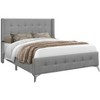 Monarch Specialties Bed Queen Size Platform Bedroom Frame Upholstered Linen Look Metal Legs Grey Chrome Transitional - 4 of 4