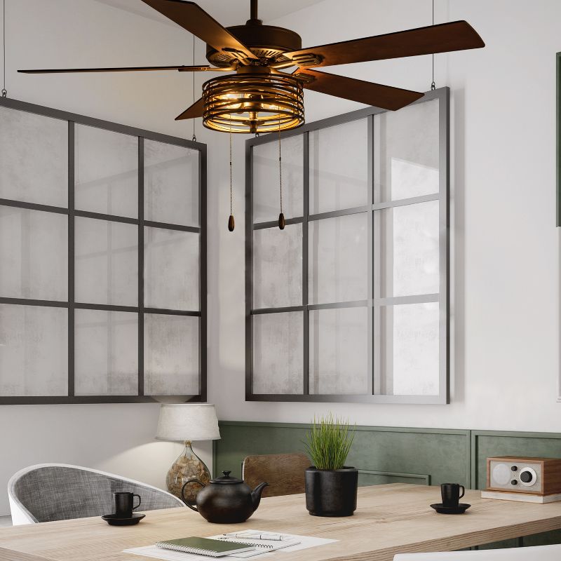 52&#34; 2-Light Alice Oil-Rubbed Bronze with Gold and Black Metal Shade Ceiling Fan - River of Goods, 2 of 15