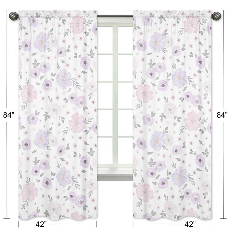 2pc Watercolor Floral Kids&#39; Window Panel Curtains Lavender and Gray - Sweet Jojo Designs, 6 of 7