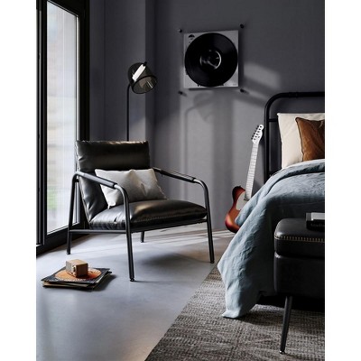 Black Faux Leather Armchair with Metal Frame
