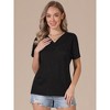INSPIRE CHIC Women's Summer Short Sleeve Casual V Neck Pleated Button Tunic Tops - 4 of 4