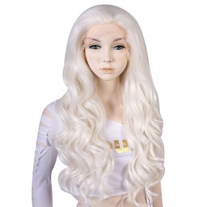 Unique Bargains Women's Long Body Wave Lace Front Wigs with Wig Cap 24" White 1PC - 1 of 4