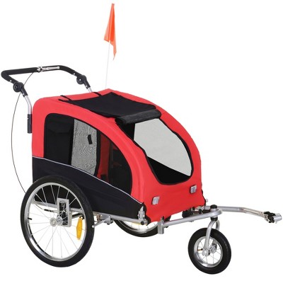 Aosom Dog Bike Trailer 2-In-1 Pet Stroller with Canopy and Storage Pockets