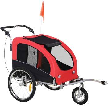 Aosom Dog Bike Trailer 2-In-1 Pet Stroller with Canopy and Storage Pockets