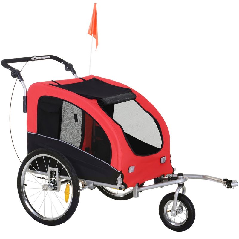 Aosom Dog Bike Trailer 2-In-1 Pet Stroller with Canopy and Storage Pockets, 1 of 8