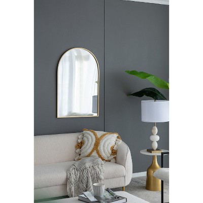Vynxaria 24" x 36" Black Arched Wall Mirror with Metal Frame ¨C Perfect for Any Room