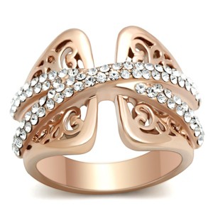 Slickblue Clear Crystal Brass Ring, IP Rose Gold, Stylish Women's Ring, Trendy Accessory, Size 5-6 - 1 of 4