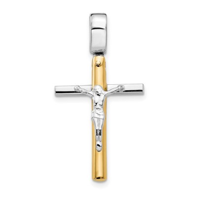 Black Bow Jewelry 14k Two Tone Gold, Polished Crucifix Pendant, 18 x 32mm