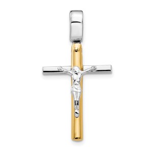 Black Bow Jewelry 14k Two Tone Gold, Polished Crucifix Pendant, 18 x 32mm - 1 of 4