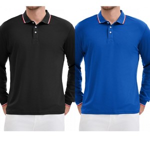 INSPIRE CHIC Men's Classic Regular Fit Solid Long Sleeves Business Golf Polo Shirts 2 Packs - 1 of 4
