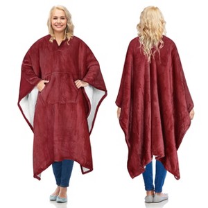 Women's Fuzzy Plush Fleece Full Lined Wrap Sweaters, Adult Wearable Blanket Cape, Super Warm Soft Cozy Gift for her - Catalonia - 1 of 4