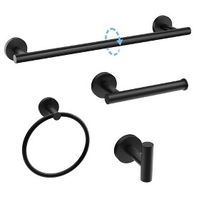 Itopfox Matte Black Towel Bar Set, Modern Bathroom Hardware Set, Wall Mounted Accessories, Durable Stainless Steel, 4-Piece - 1 of 4
